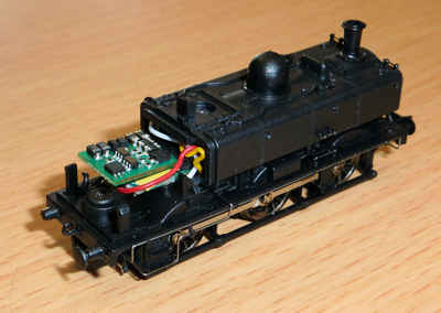 Dapol Pannier tank with cab removed showing DCC decoder