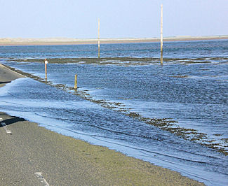 holy island causeway starting to flood at high tide