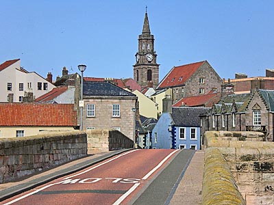 view from Berwick's old bridge looking at the Town Hall